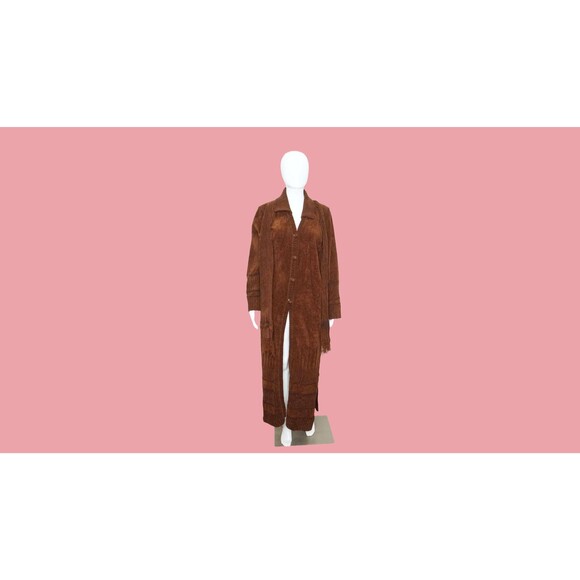 1990s-Y2K EGYPTIAN Brown Button Up DUSTER CARDIGAN with Scarf. Large-Extra Large - Picture 5 of 13
